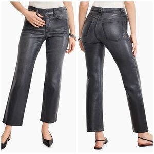 NWT Good American Good Legs Soft Tech Straight-Leg Coated Jeans 8/29